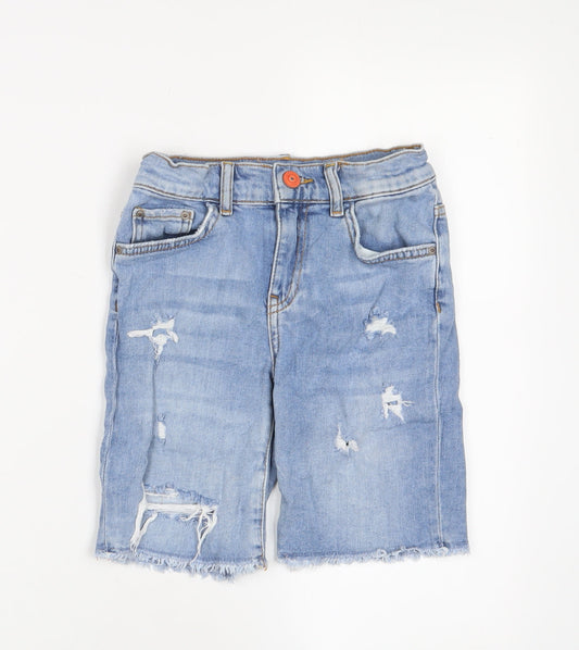 Zara Boys Blue Cotton Bermuda Shorts Size 9 Years L7 in Regular Zip - Distressed, Pockets