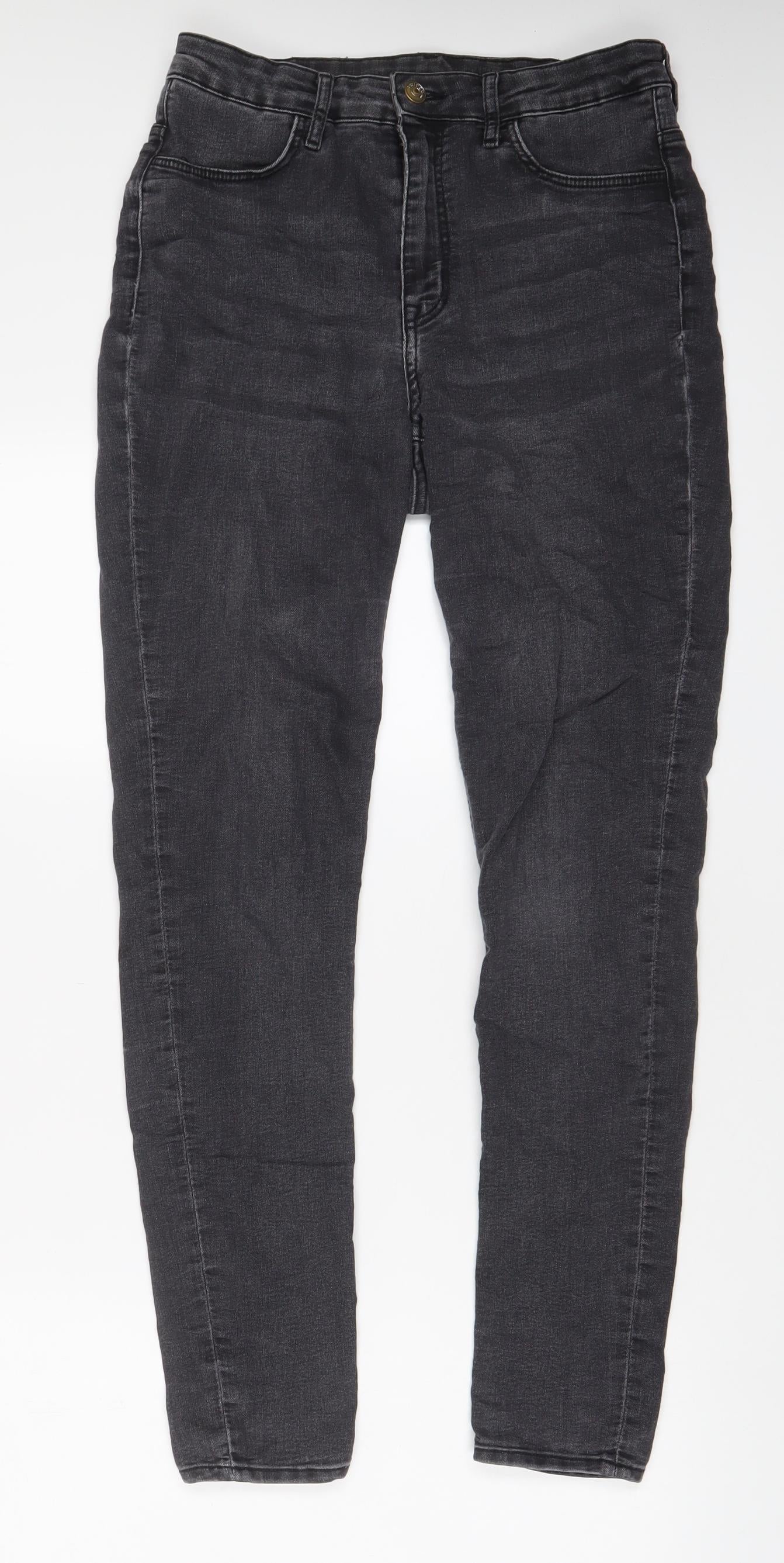 H&M Womens Grey Cotton Skinny Jeans Size 10 L29 in Regular Zip
