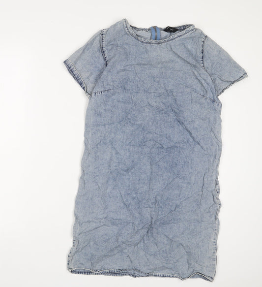 New Look Womens Blue Cotton A-Line Size 10 Crew Neck Zip