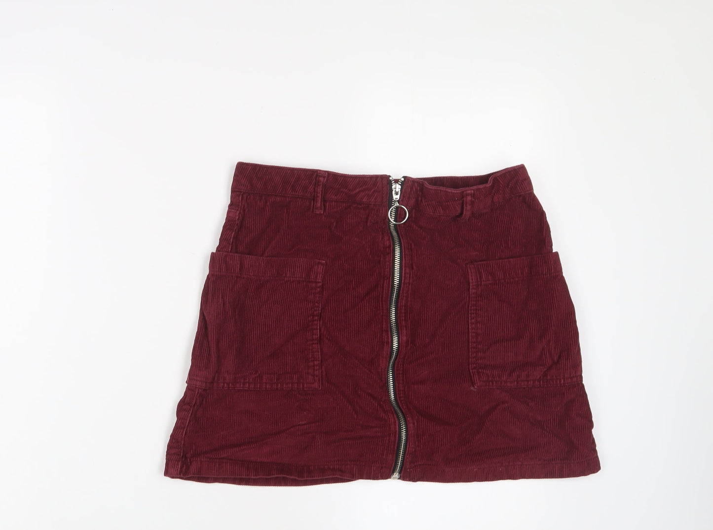 Topshop Womens Red Cotton A-Line Skirt Size 10 Zip