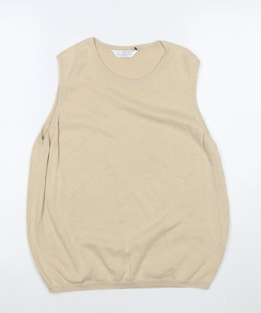 St Michael Womens Beige Cotton Basic Tank Size 14 Round Neck