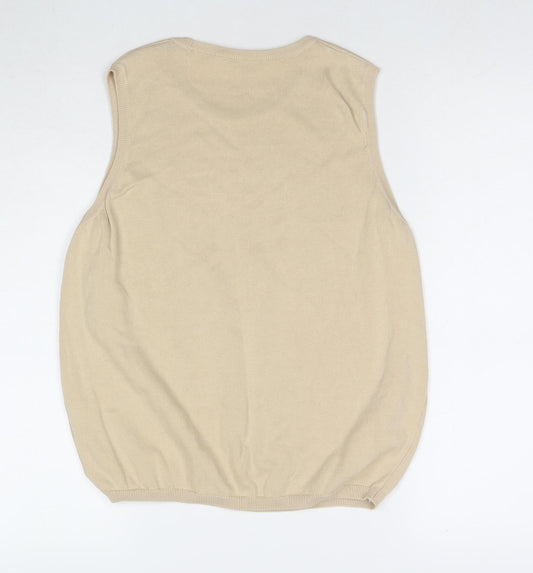 St Michael Womens Beige Cotton Basic Tank Size 14 Round Neck