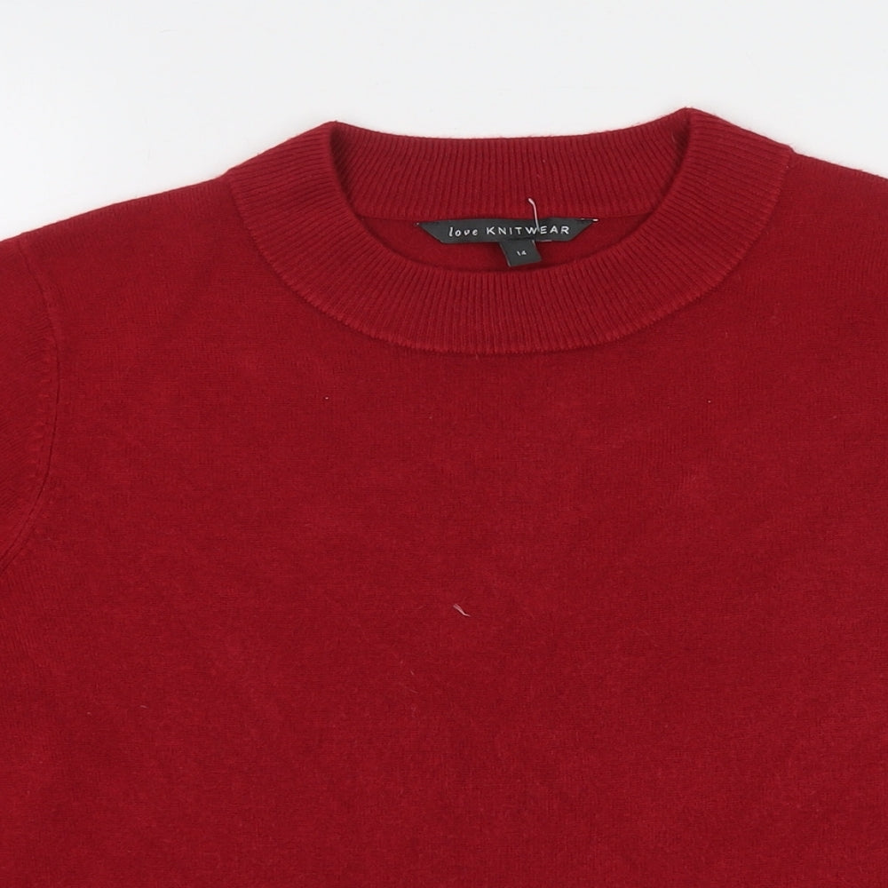 Bonmarché Womens Red Round Neck Acrylic Pullover Jumper Size 14