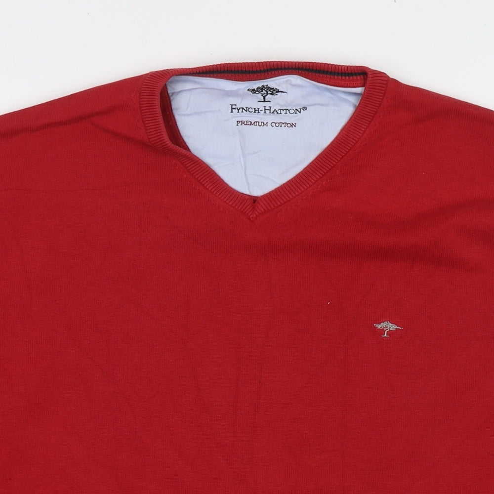 Fynch-Hatton Womens Red Round Neck Cotton Pullover Jumper Size XL