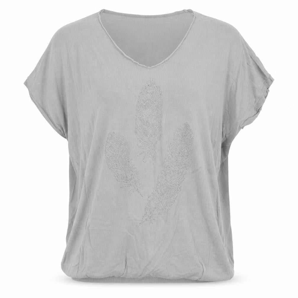Frank Usher Womens Grey Viscose Tunic T-Shirt Size S Round Neck - Sequin Detail Flower Size S/M