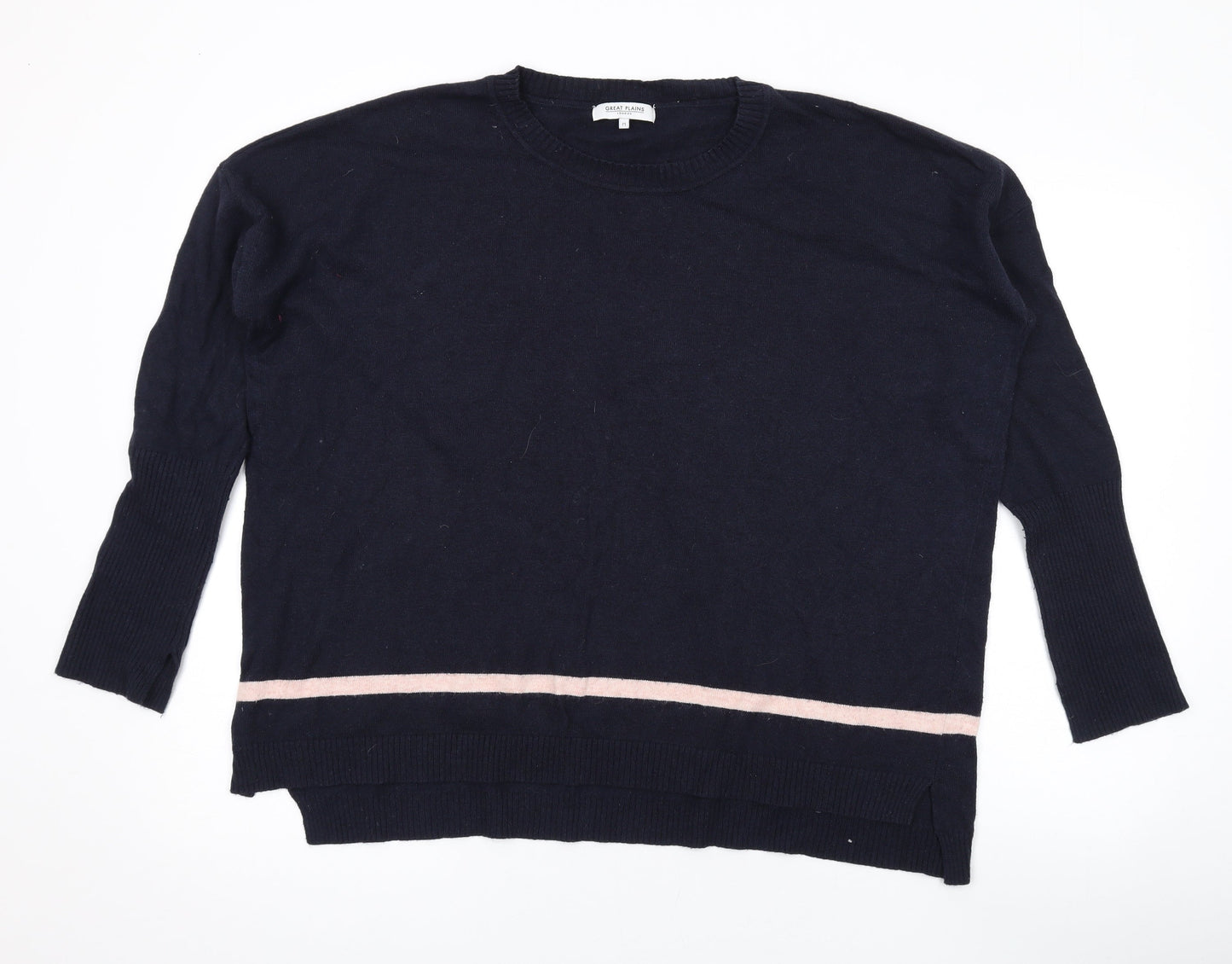 Great Plains Womens Blue Round Neck Cotton Pullover Jumper Size M