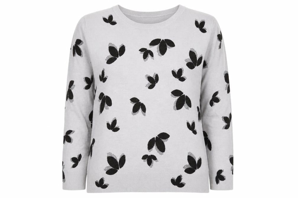 Marks and Spencer Womens Grey Scoop Neck Geometric Acrylic Pullover Jumper Size 16