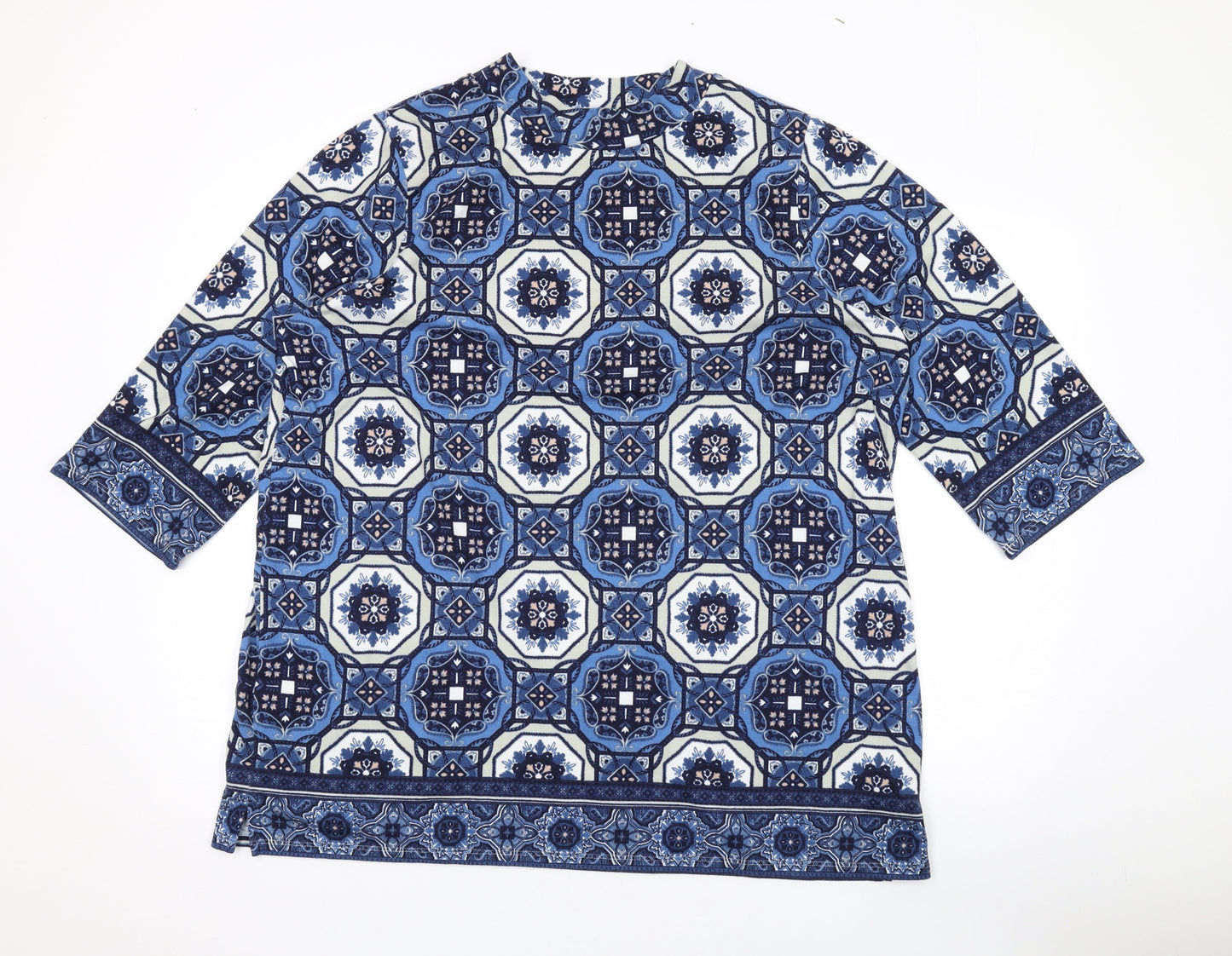 Marks and Spencer Womens Blue Round Neck Geometric Polyester Pullover Jumper Size 12
