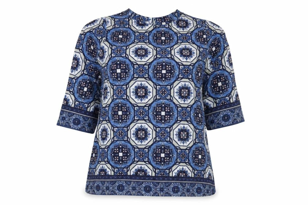 Marks and Spencer Womens Blue Round Neck Geometric Polyester Pullover Jumper Size 12
