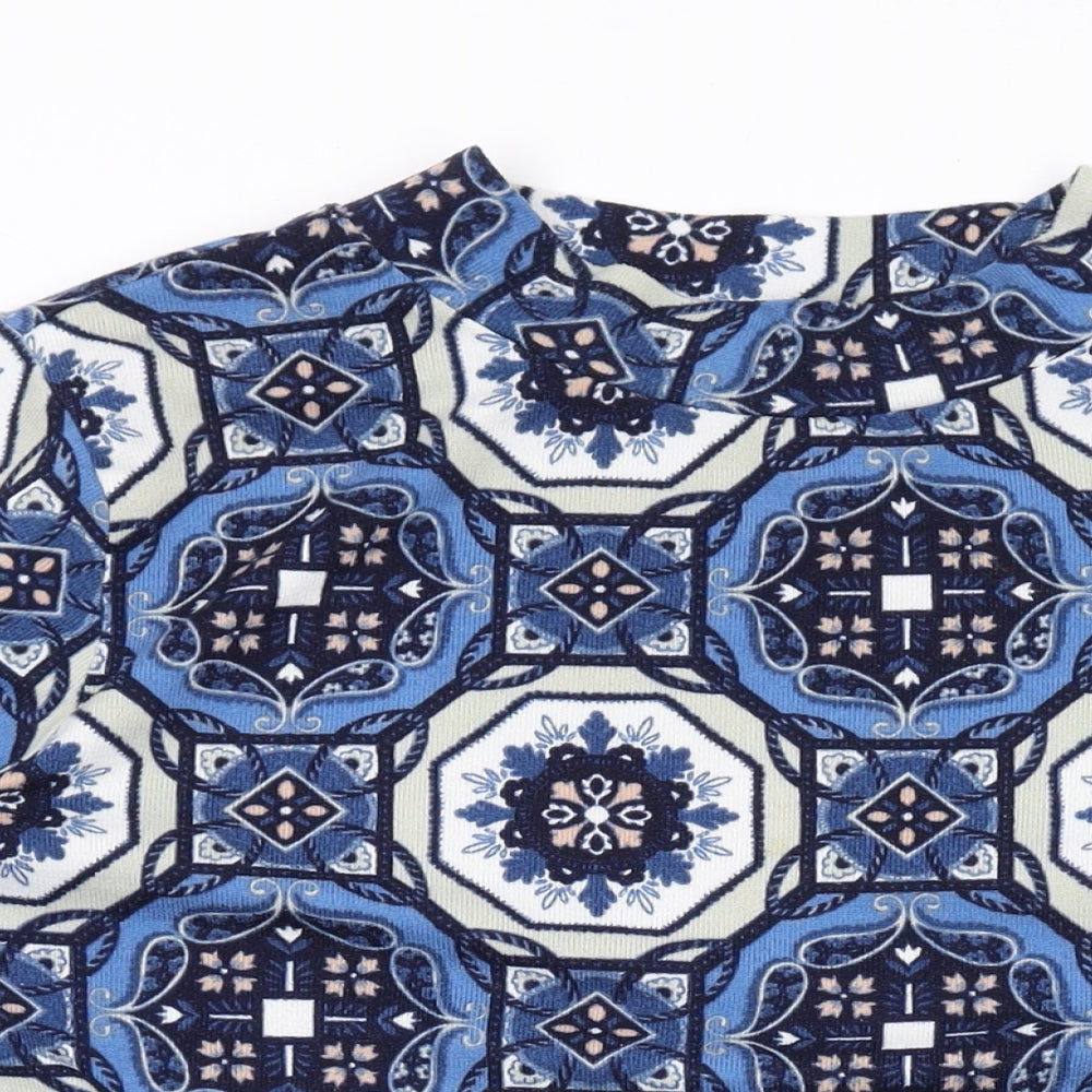 Marks and Spencer Womens Blue Round Neck Geometric Polyester Pullover Jumper Size 12