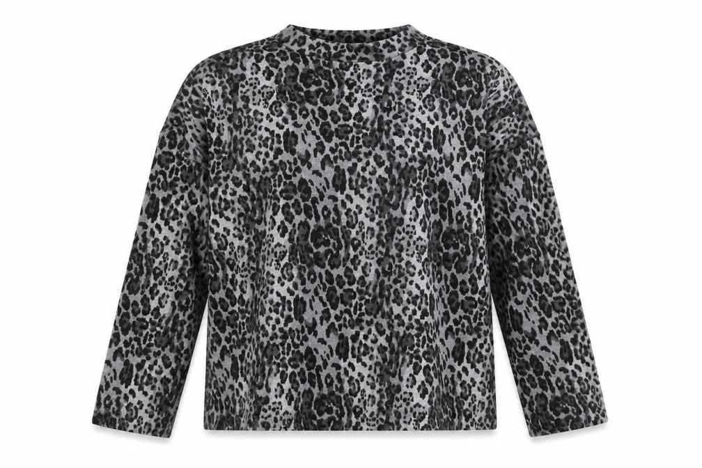 Marks and Spencer Womens Grey Mock Neck Animal Print Polyester Pullover Jumper Size 16 - Leopard Print