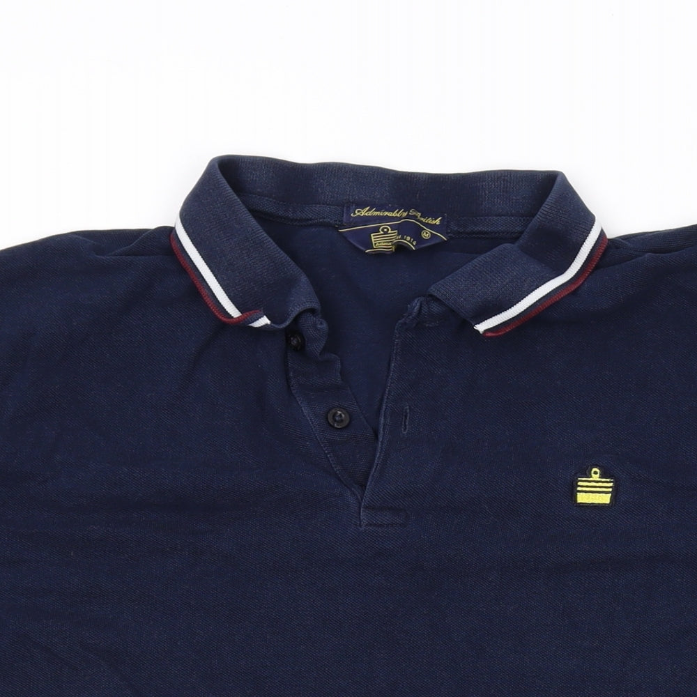 Admiral Mens Blue Cotton Polo Size M Collared Button