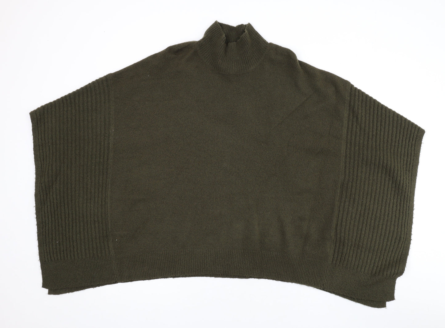 Oasis Womens Green Mock Neck Acrylic Cape Jumper Size M