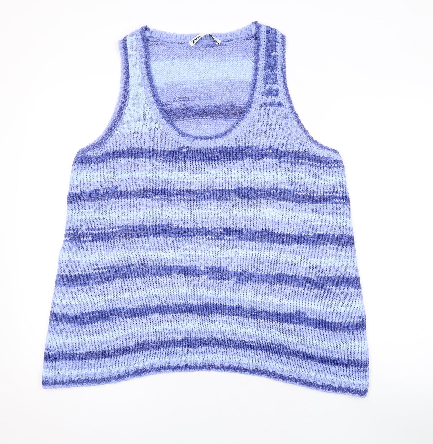 Zara Womens Purple Striped Acrylic Basic Tank Size M Scoop Neck