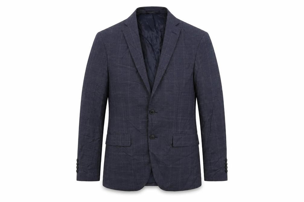 Marks and Spencer Mens Blue Check Polyester Jacket Suit Jacket Size 38 Regular