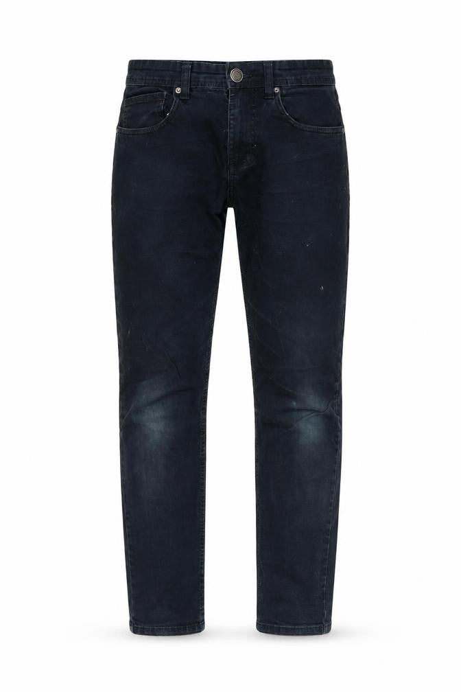 Front view of Denim & Co. men’s blue cotton straight jeans, size 30, in, 30-inch leg slim zip
