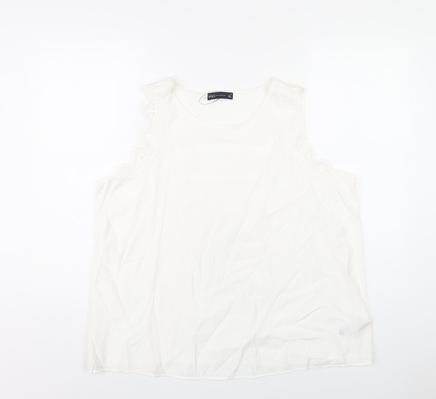Marks and Spencer Womens White Viscose Basic Tank Size 20 Scoop Neck - Lace Trim