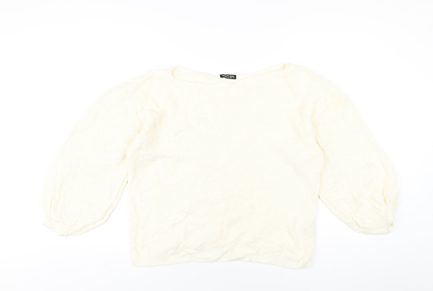 Nasty Gal Womens Ivory Round Neck Acrylic Pullover Jumper Size S