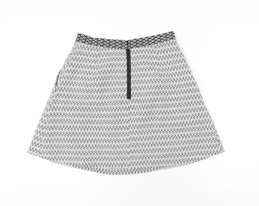Coast Womens Grey Geometric Polyester A-Line Skirt Size 10 Zip