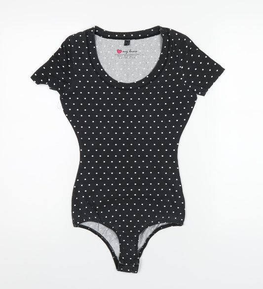 bonprix Womens Green Polka Dot Cotton Bodysuit One-Piece Size XS Snap