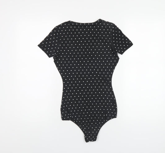 bonprix Womens Green Polka Dot Cotton Bodysuit One-Piece Size XS Snap