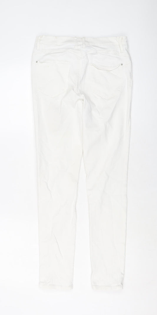 Marks and Spencer Womens White Cotton Skinny Jeans Size 10 L28 in Regular Button