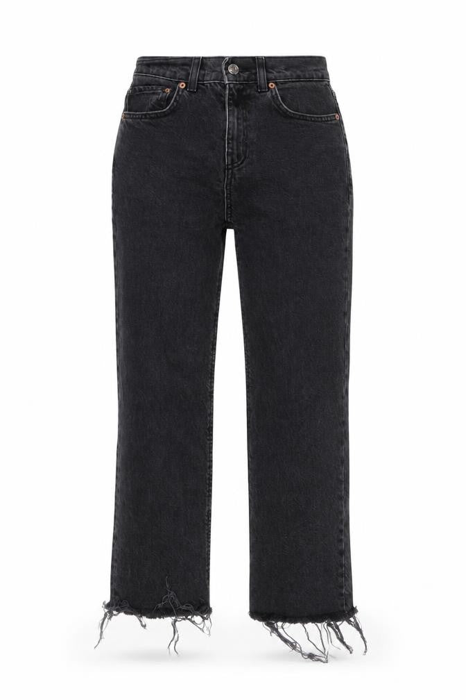 Front view of ASOS women’s grey cotton cropped jeans, size UK 26, in, 24-inch leg regular button