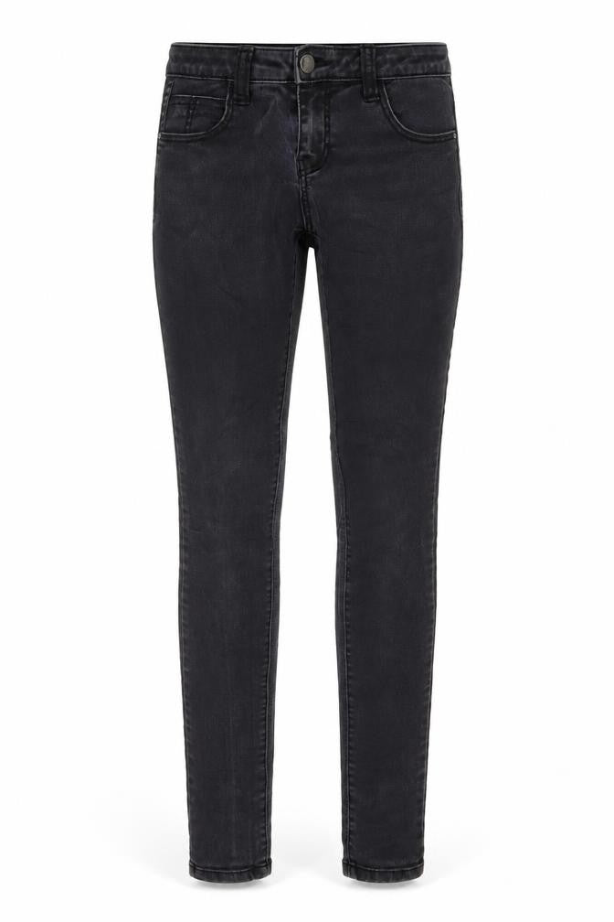 Front view of Denim & Co. women’s green cotton jegging jeans, size UK 8, 30-inch leg regular button