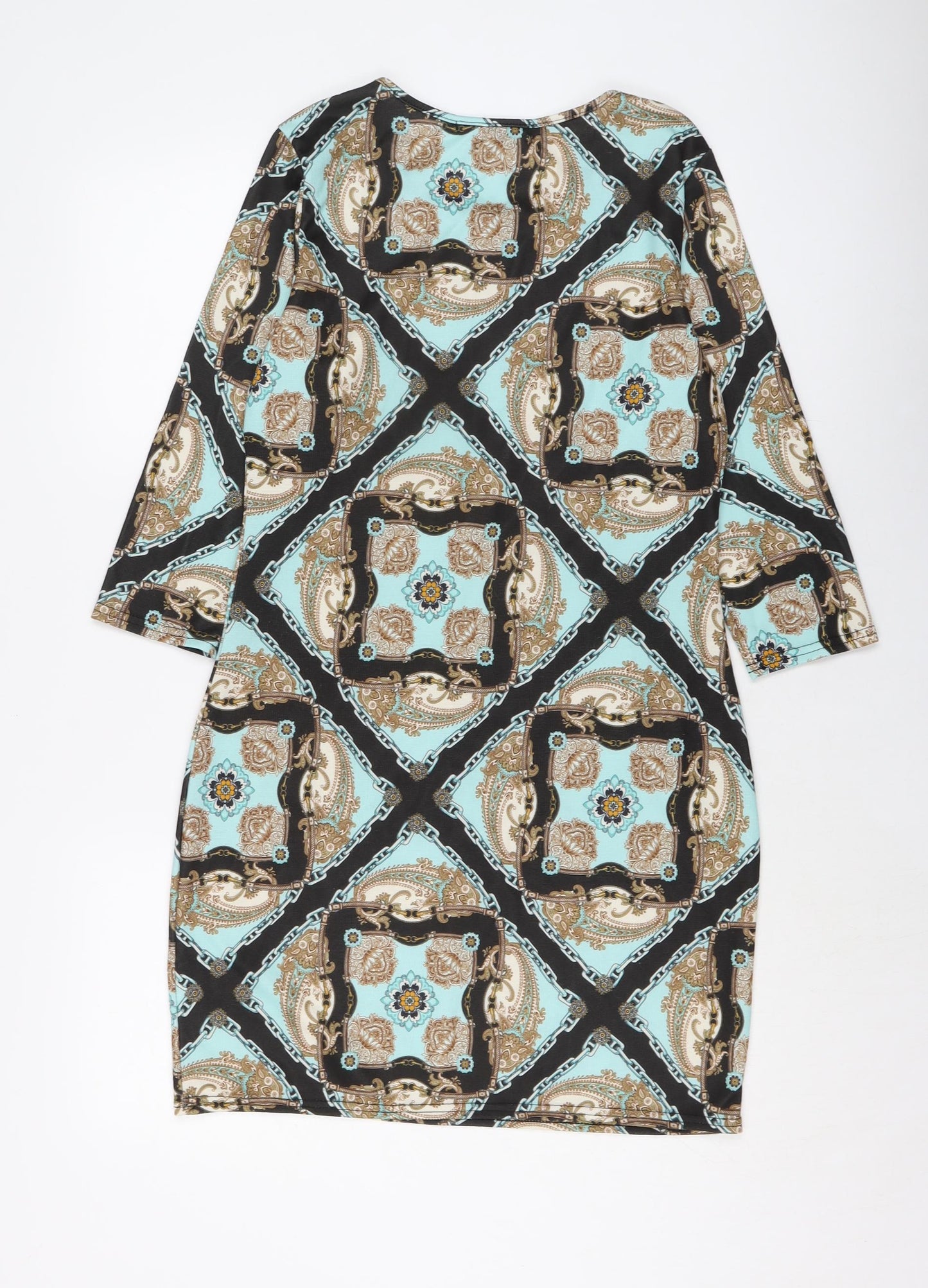 Blonde & Blonde Womens Multicoloured Geometric Polyester Bodycon Size 14 Round Neck Pullover