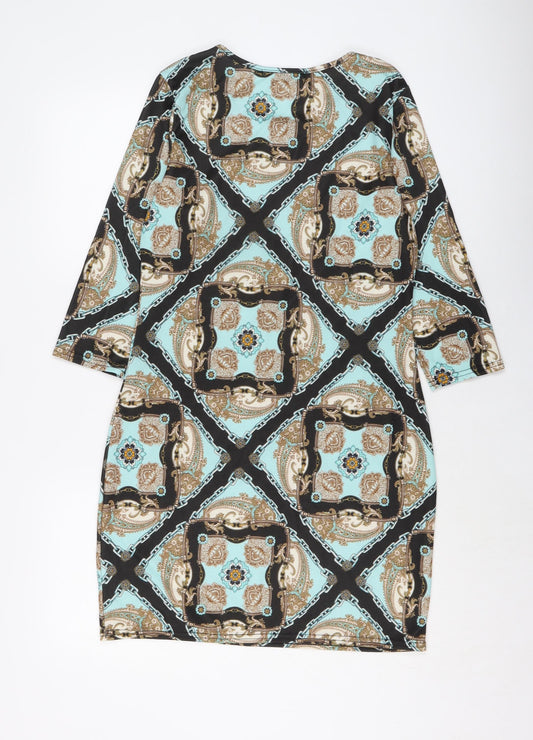 Blonde & Blonde Womens Multicoloured Geometric Polyester Bodycon Size 14 Round Neck Pullover