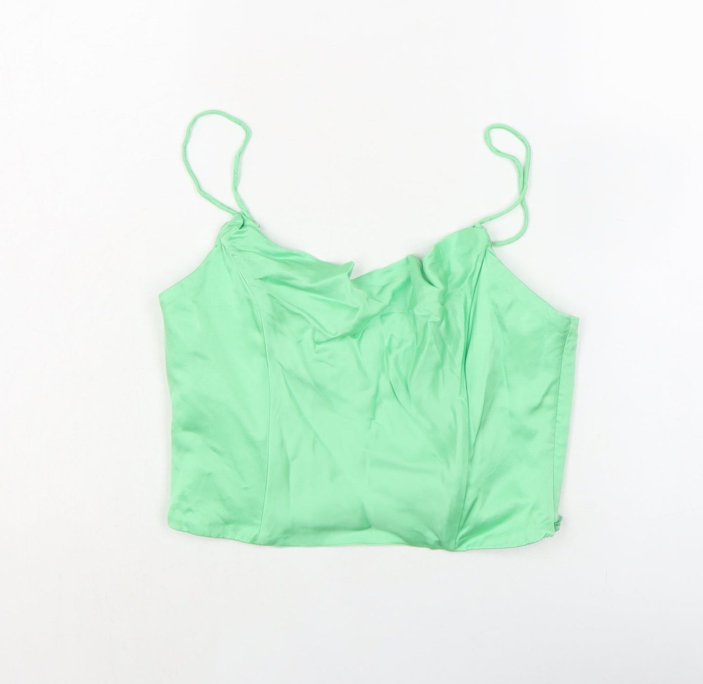 Zara Womens Green Viscose Cropped Tank Size S Collared