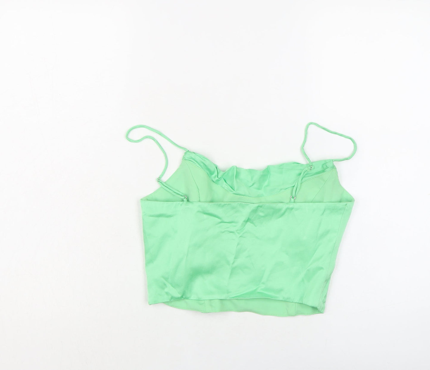 Zara Womens Green Viscose Cropped Tank Size S Collared