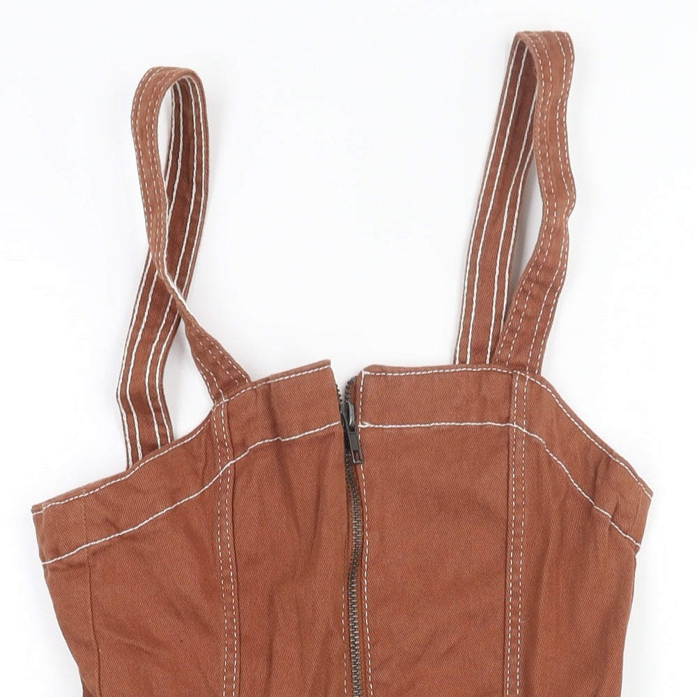 Divided by H&M Womens Brown Cotton Mini Size 8 Square Neck Zip - Belted