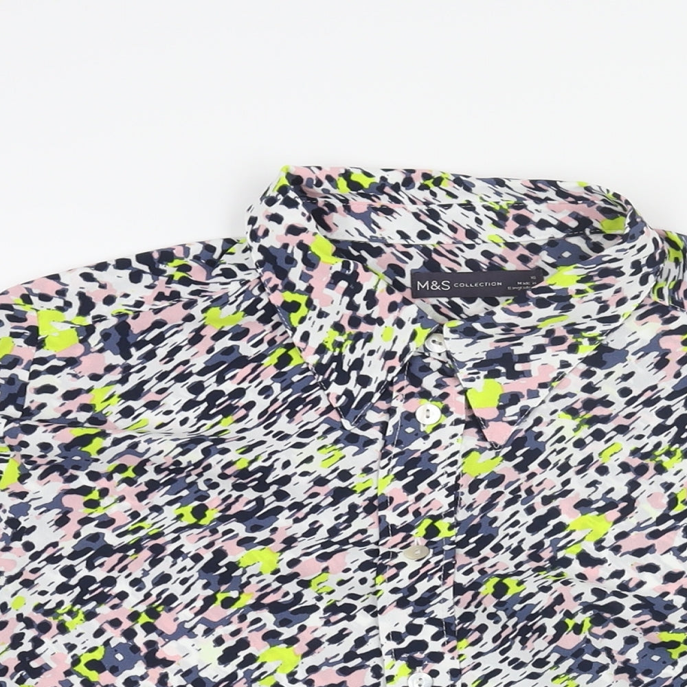 Marks and Spencer Womens Multicoloured Geometric Polyester Basic Button-Up Size 16 Collared