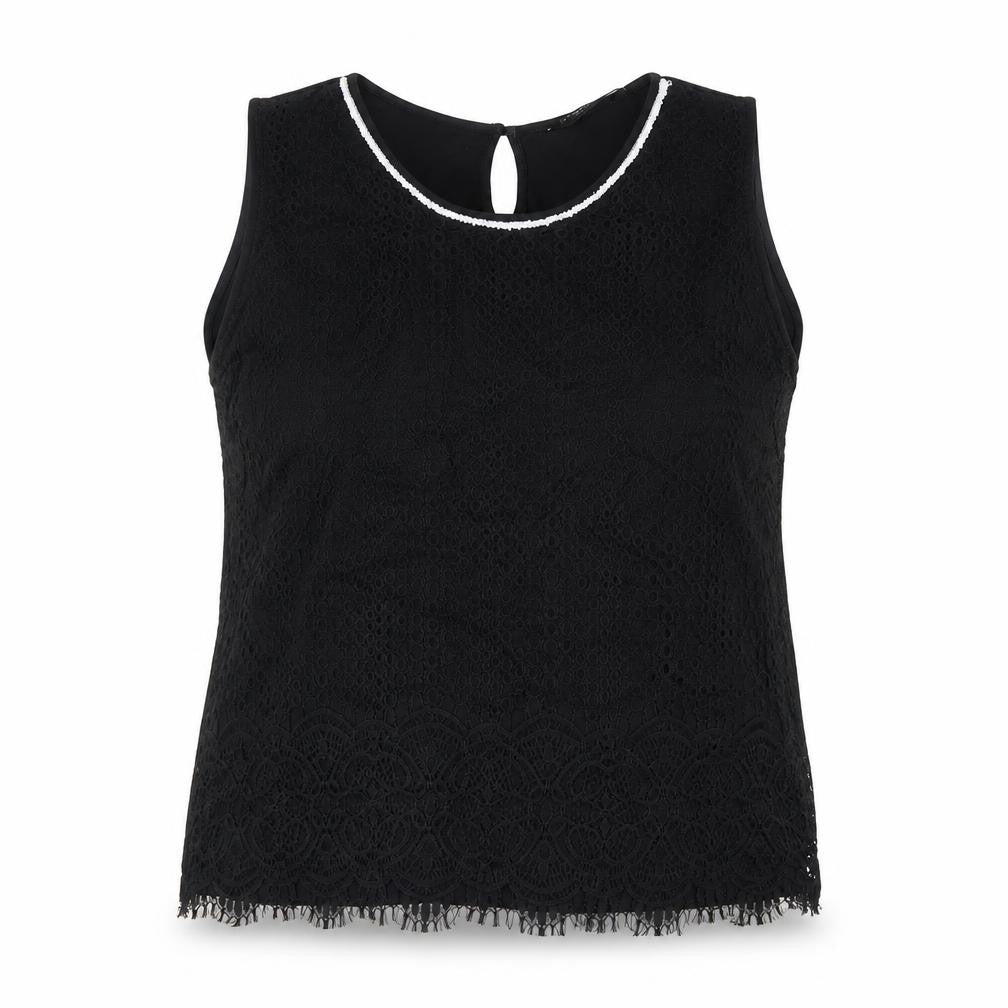 Dorothy Perkins Womens Black Polyamide Camisole Blouse Size 20 Round Neck - Beading Detail Lace Front