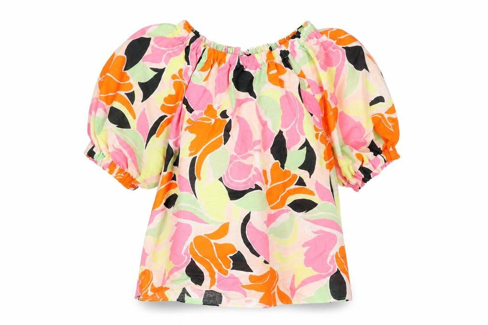 Marks and Spencer Womens Multicoloured Geometric Linen Basic Blouse Size 8 Round Neck