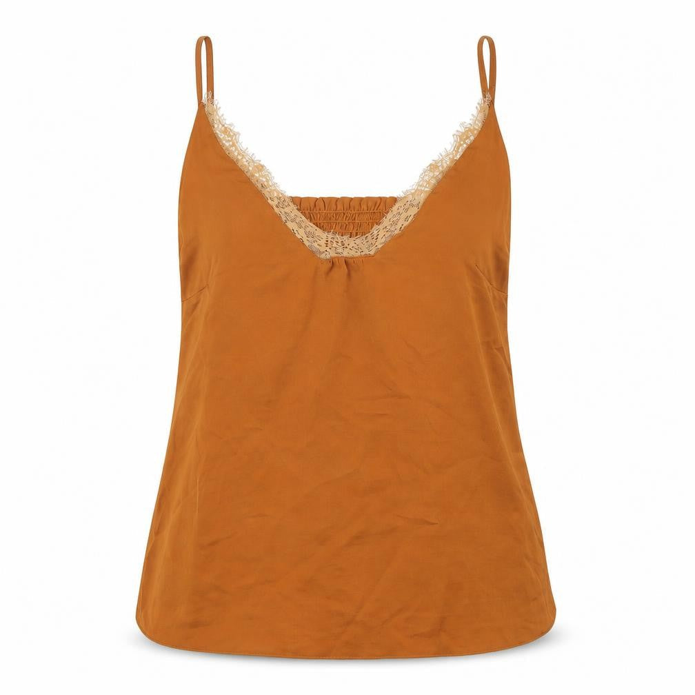 Marks and Spencer Womens Brown Solid Polyester Top Pyjama Top Size 10 - Lace Trim