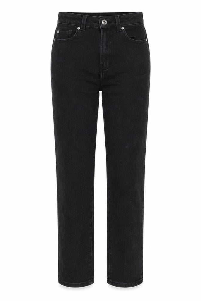Front view of Denim & Co. women’s black cotton straight jeans, size UK 6, 26-inch leg regular zip