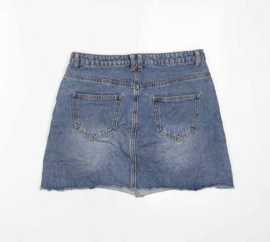 Denim & Co. Womens Blue Cotton A-Line Skirt Size 10 Zip