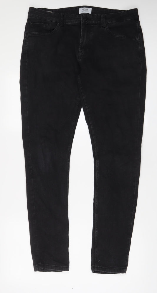 ONLY & SONS Mens Grey Cotton Skinny Jeans Size 34 in L34 in Regular Zip