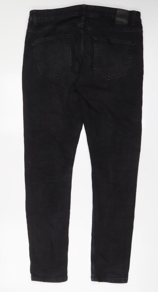 ONLY & SONS Mens Grey Cotton Skinny Jeans Size 34 in L34 in Regular Zip