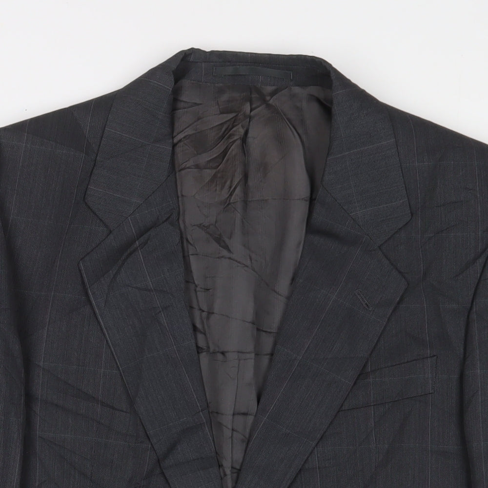 Marks and Spencer Mens Grey Plaid Polyester Jacket Suit Jacket Size 40 Regular