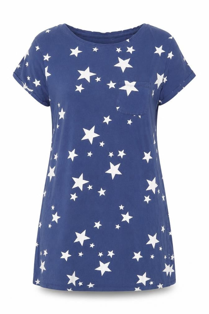 John Lewis Womens Blue Geometric Cotton Top Nightshirt Size 14 - Star Print