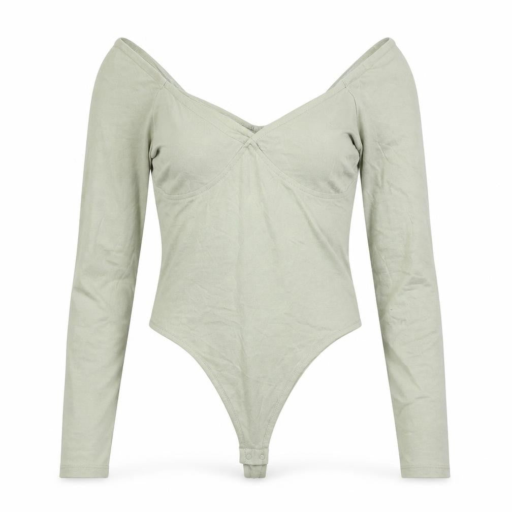 NA-KD Womens Green Cotton Bodysuit One-Piece Size S L10 in Snap