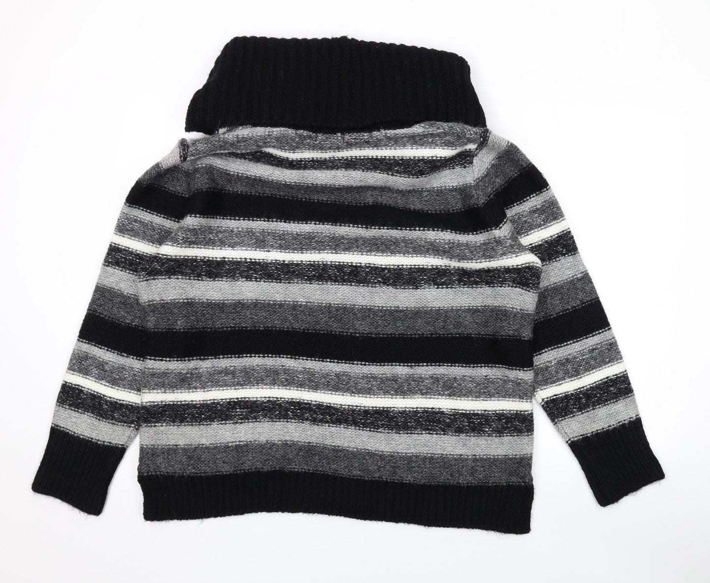 M&Co Womens Black Roll Neck Striped Acrylic Pullover Jumper Size 2