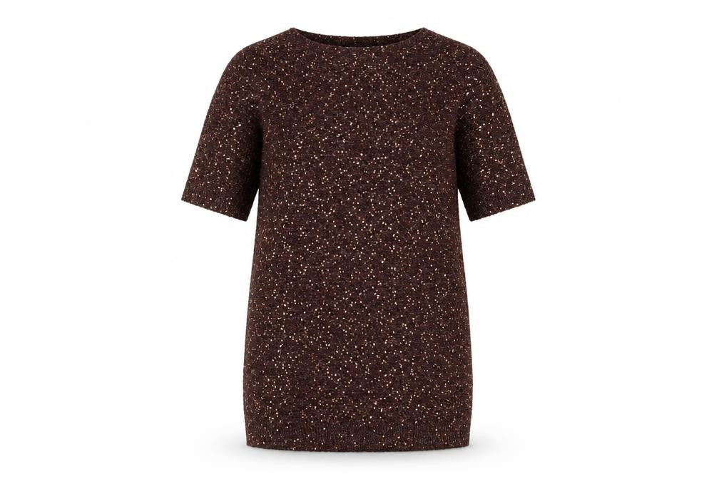Oasis Womens Brown Acrylic A-Line Size XS Boat Neck Pullover - Sequins