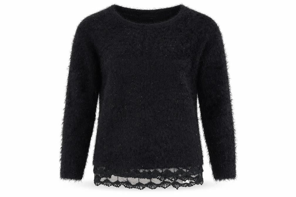 Mela London Womens Black Round Neck Acrylic Pullover Jumper Size M - Lace Detail