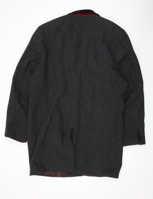 Ventuno Mens Grey Herringbone Overcoat Coat Size 44 Button