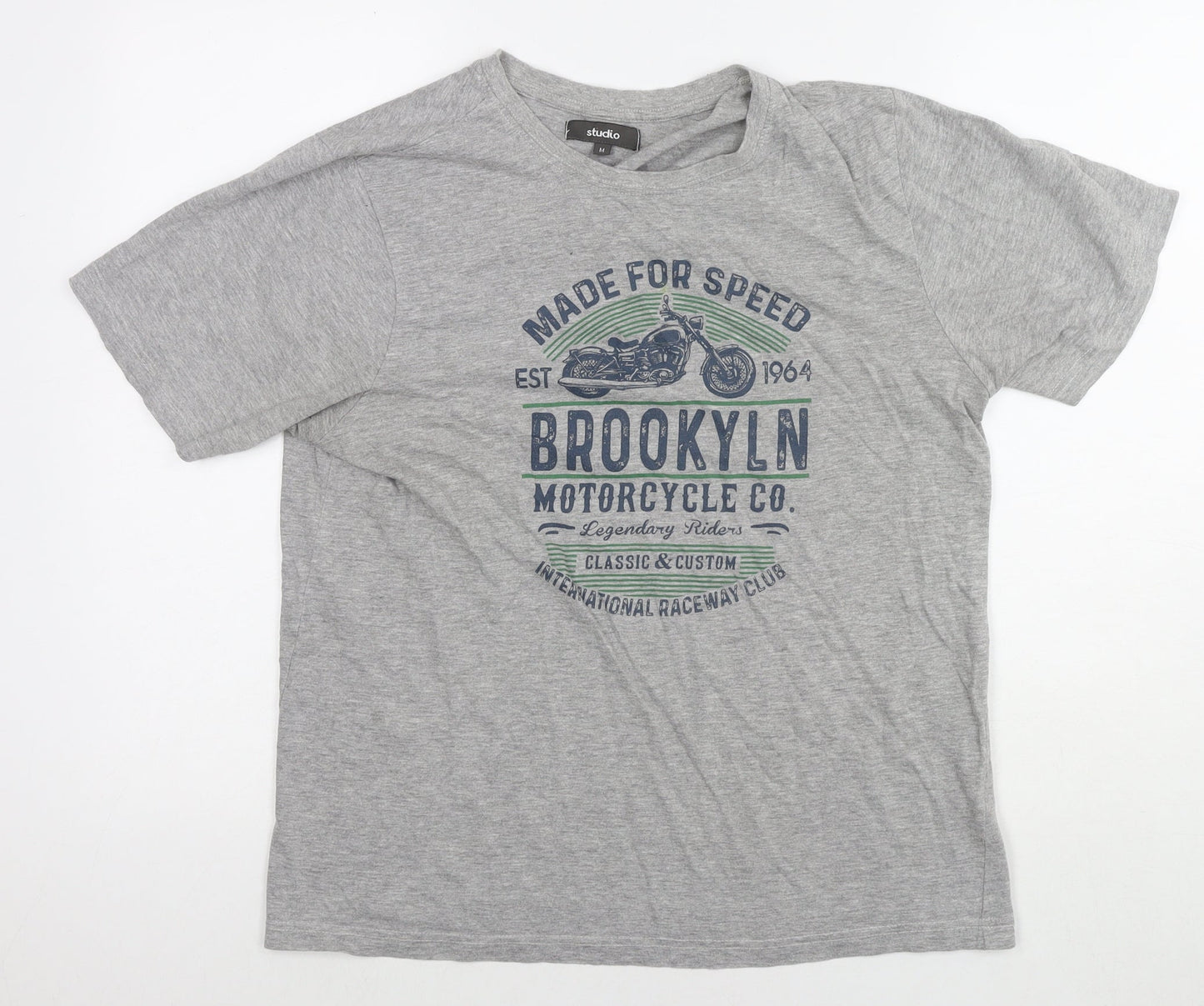 Studio Womens Grey Cotton Basic T-Shirt Size M Round Neck - Made for Speed Motorcycle