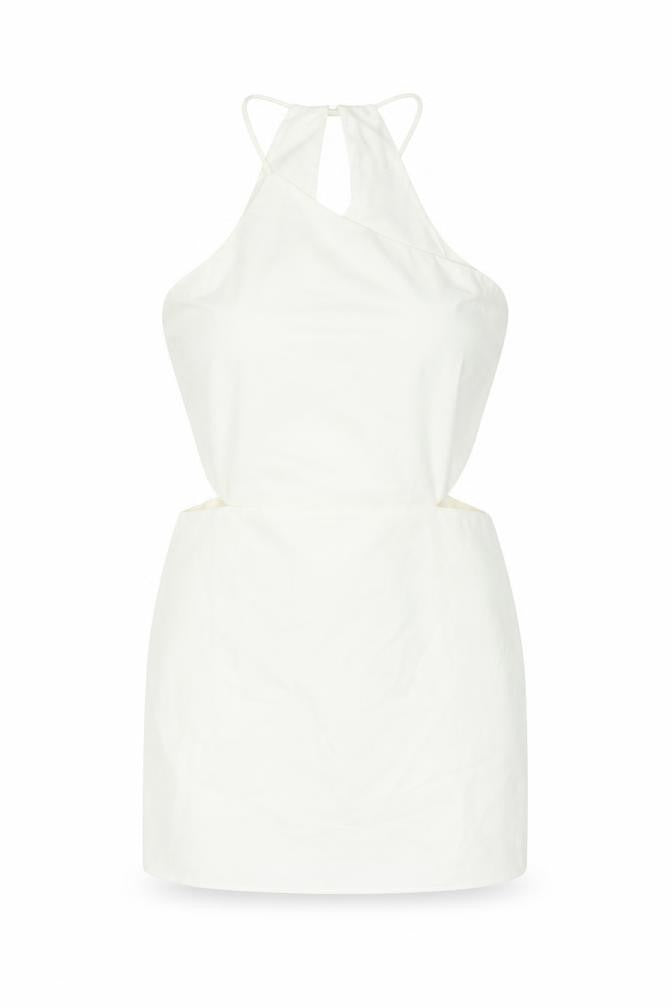Stradivarius Womens White Polyester Mini Size L Round Neck Zip - Cut Out Detail